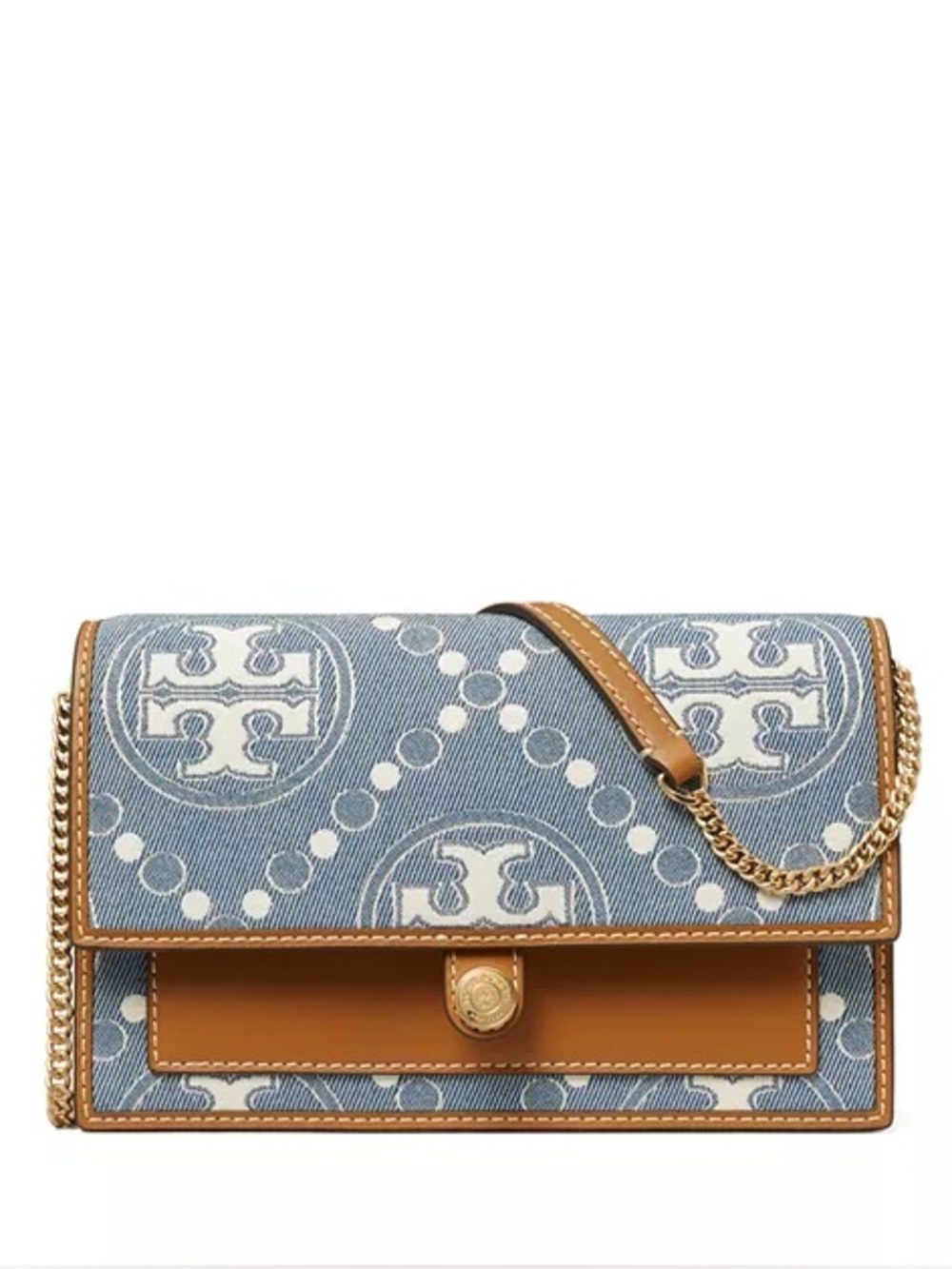 Tory Burch -  T monogram denim chain wallet